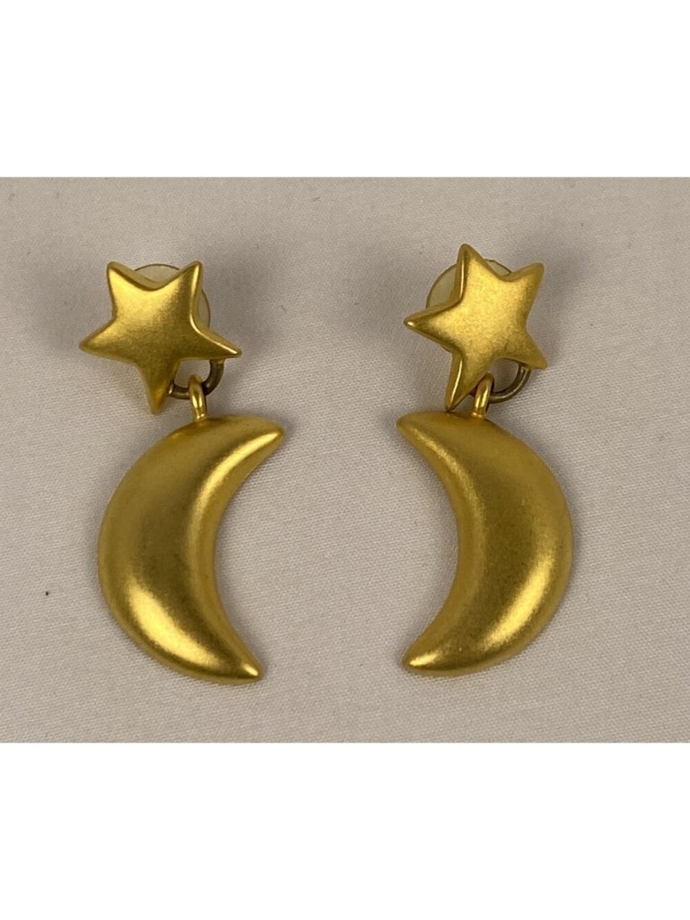 Vintage Celestial Star & Moon Gold-Tone Dangling Earrings Post Back